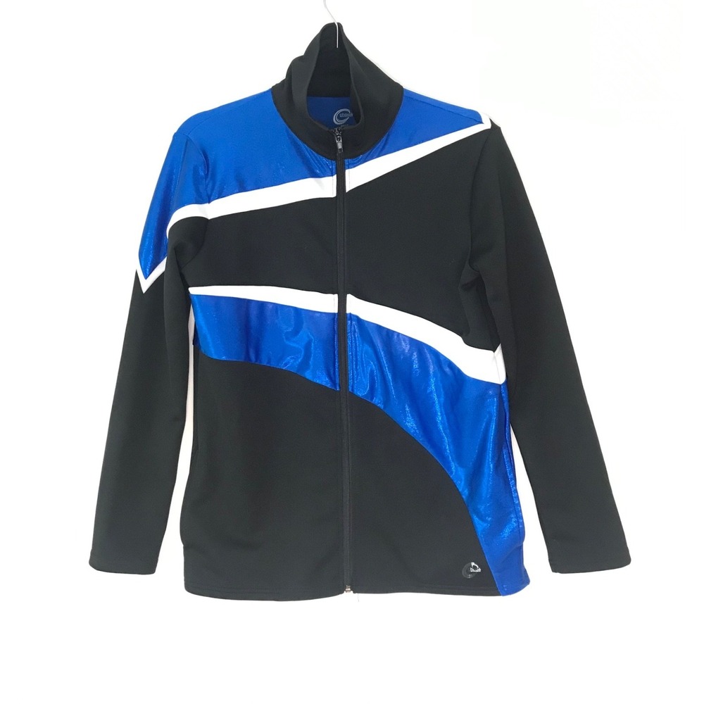 Chasse Performance Warm Up Full Zip Jacket Black/Blue Dance Cheer Adult Size M